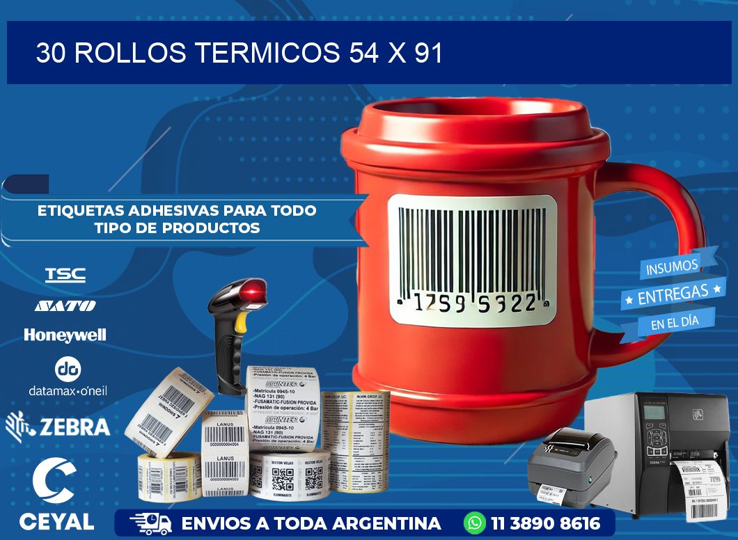 30 ROLLOS TERMICOS 54 x 91