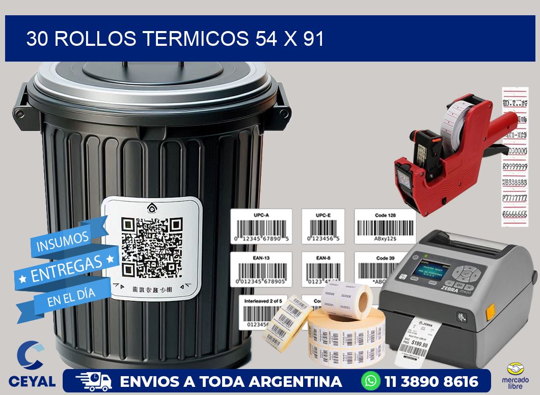 30 ROLLOS TERMICOS 54 x 91