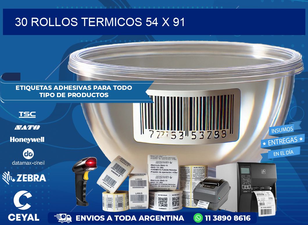 30 ROLLOS TERMICOS 54 x 91