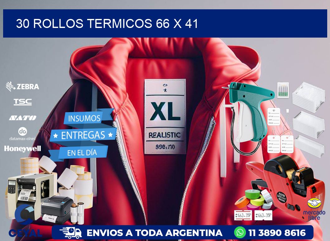 30 ROLLOS TERMICOS 66 x 41