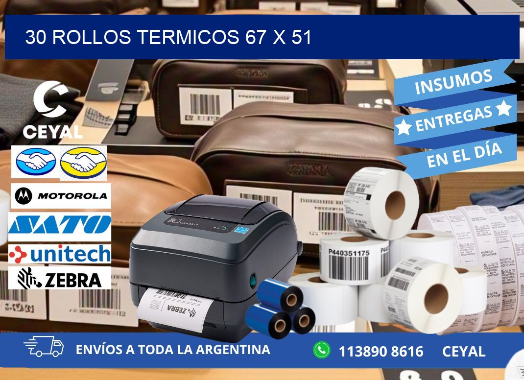 30 ROLLOS TERMICOS 67 x 51