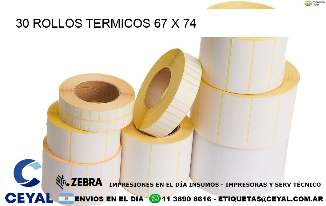 30 ROLLOS TERMICOS 67 x 74