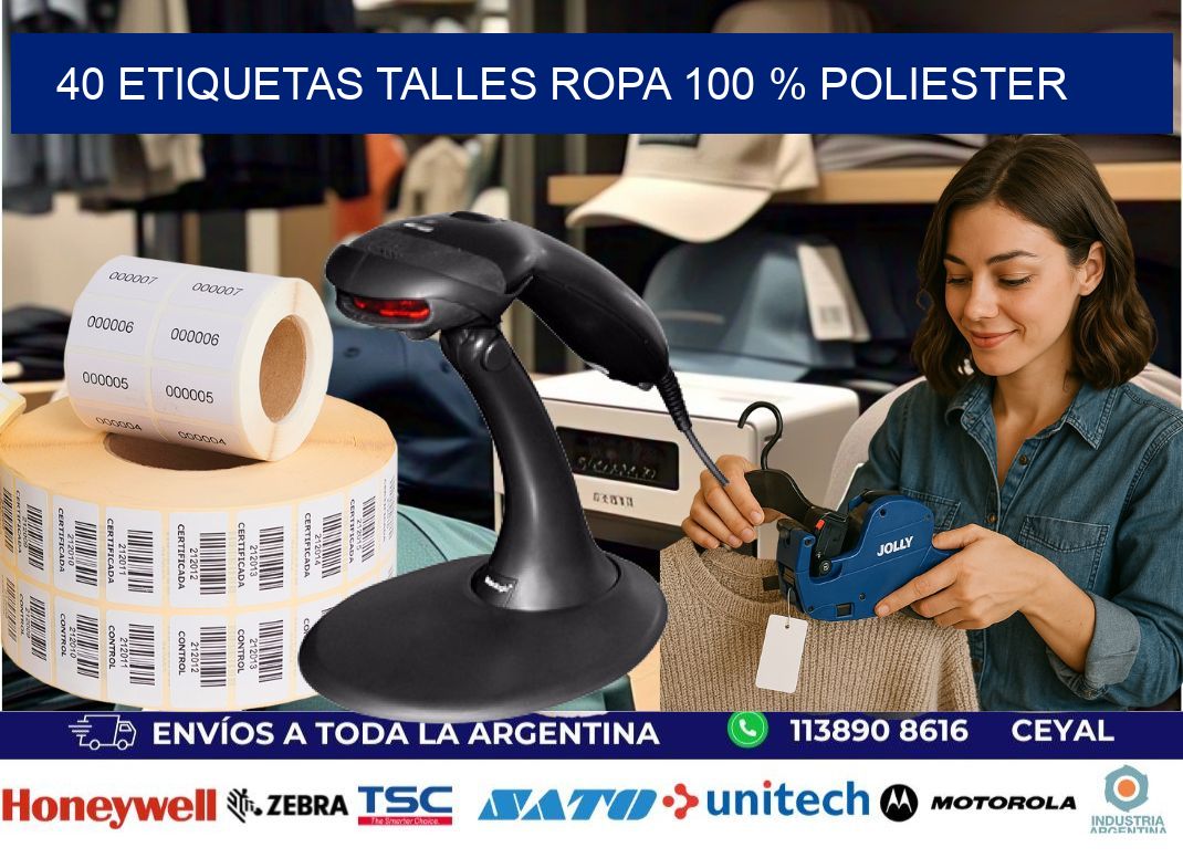40 ETIQUETAS TALLES ROPA 100 % POLIESTER
