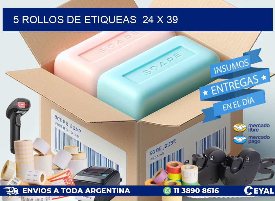 5 ROLLOS DE ETIQUEAS  24 x 39