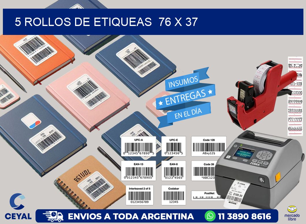 5 ROLLOS DE ETIQUEAS  76 x 37
