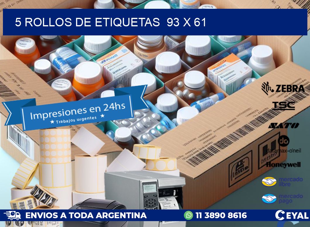5 ROLLOS DE ETIQUETAS  93 x 61