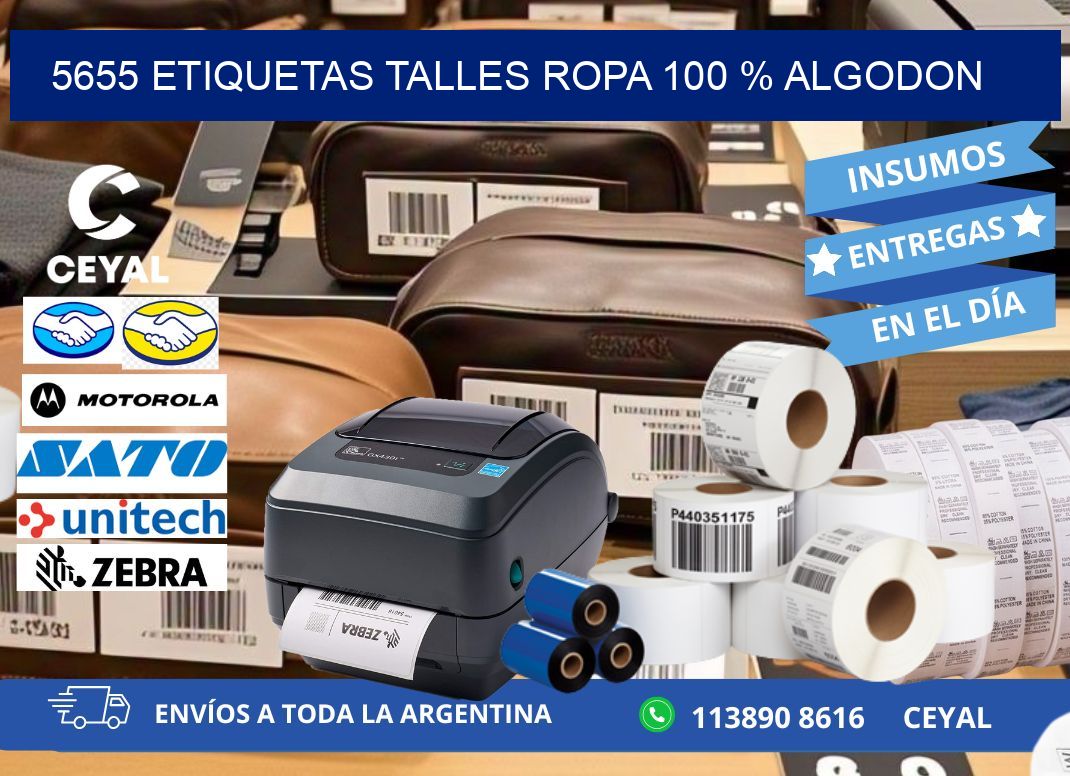5655 ETIQUETAS TALLES ROPA 100 % ALGODON