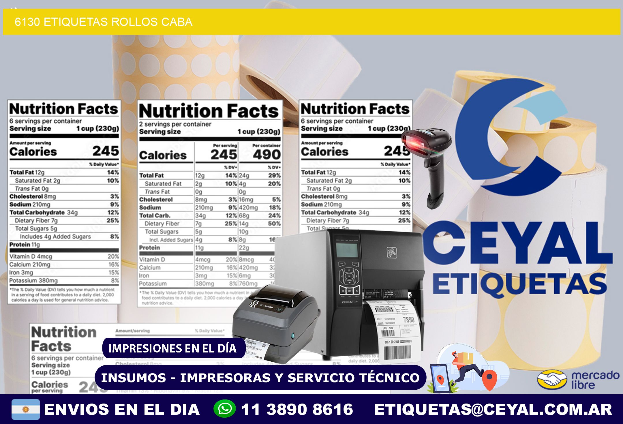 6130 etiquetas rollos CABA