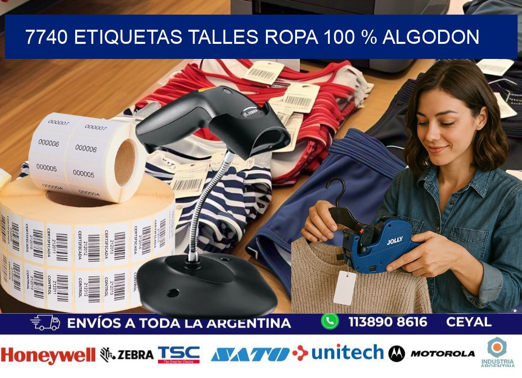 7740 ETIQUETAS TALLES ROPA 100 % ALGODON