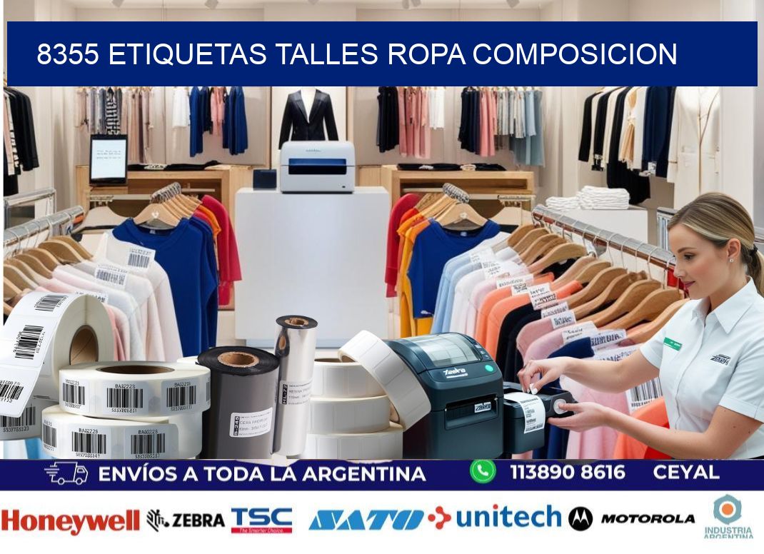 8355 ETIQUETAS TALLES ROPA COMPOSICION
