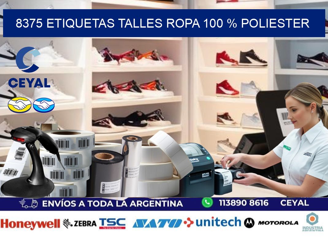 8375 ETIQUETAS TALLES ROPA 100 % POLIESTER