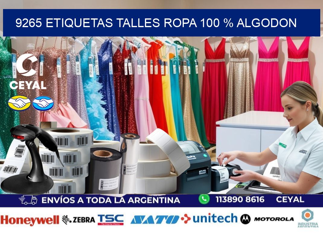 9265 ETIQUETAS TALLES ROPA 100 % ALGODON