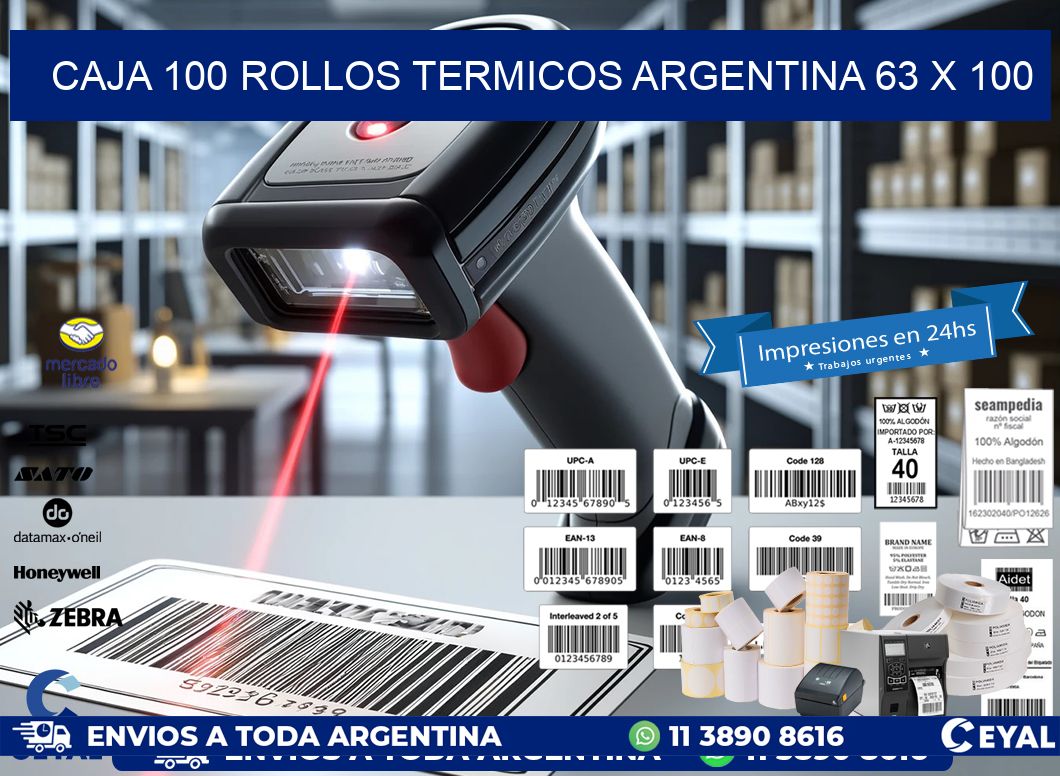 CAJA 100 ROLLOS TERMICOS ARGENTINA 63 x 100