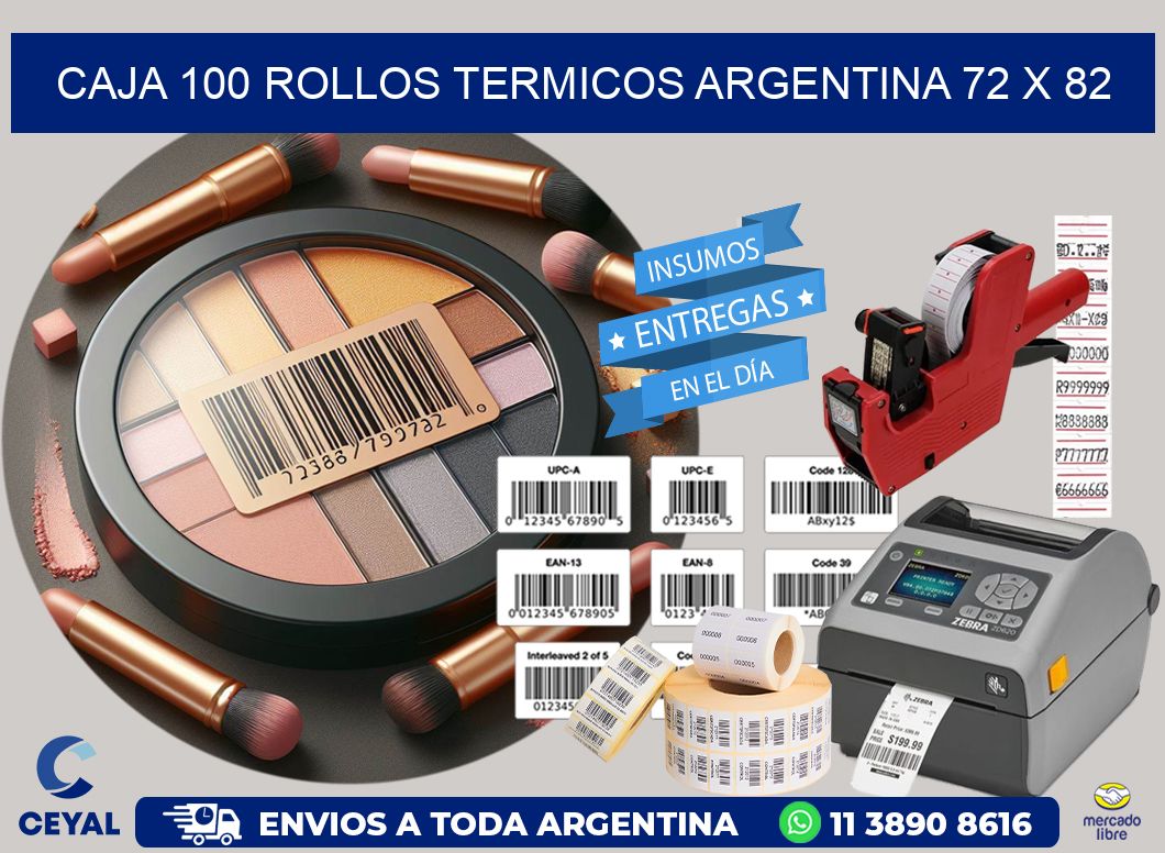 CAJA 100 ROLLOS TERMICOS ARGENTINA 72 x 82