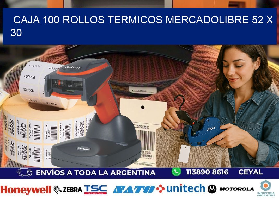 CAJA 100 ROLLOS TERMICOS MERCADOLIBRE 52 x 30