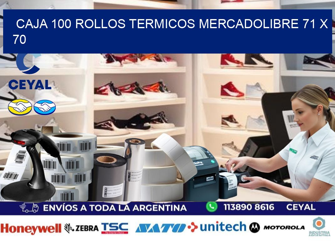 CAJA 100 ROLLOS TERMICOS MERCADOLIBRE 71 x 70