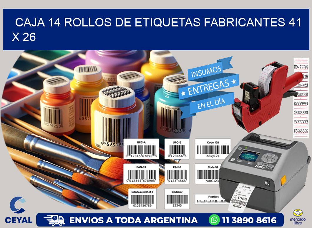 CAJA 14 ROLLOS DE ETIQUETAS FABRICANTES 41 x 26