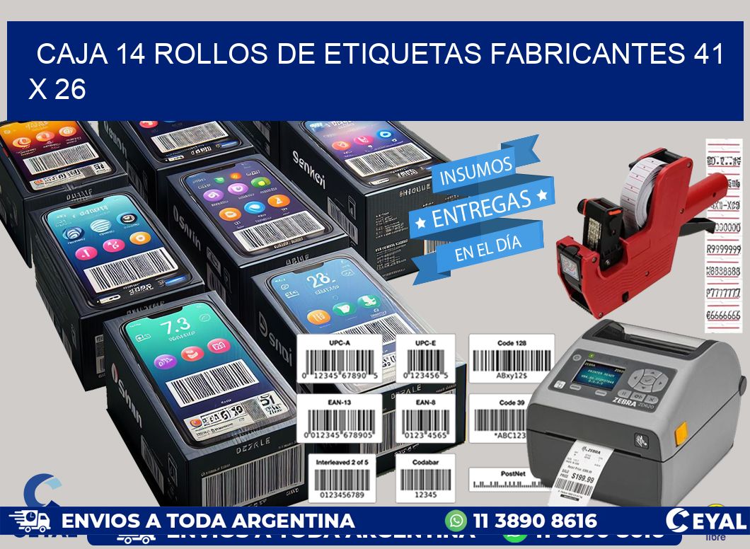 CAJA 14 ROLLOS DE ETIQUETAS FABRICANTES 41 x 26