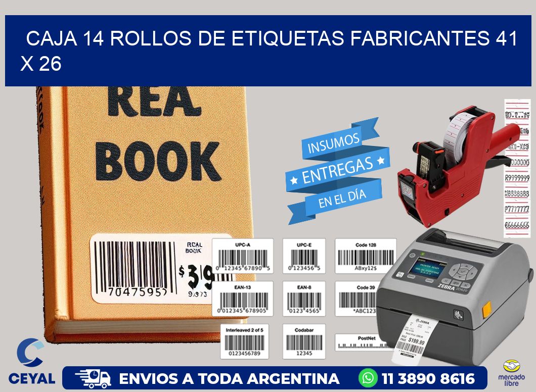 CAJA 14 ROLLOS DE ETIQUETAS FABRICANTES 41 x 26