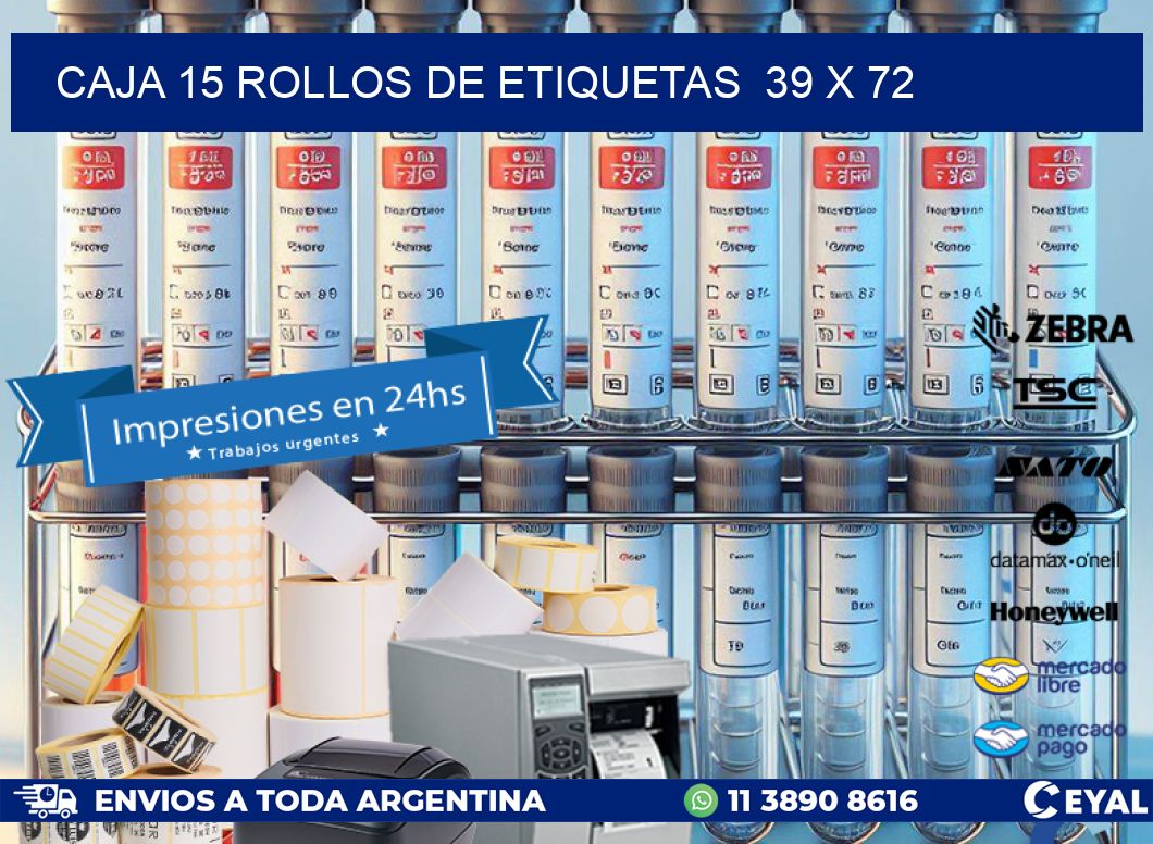 CAJA 15 ROLLOS DE ETIQUETAS  39 x 72