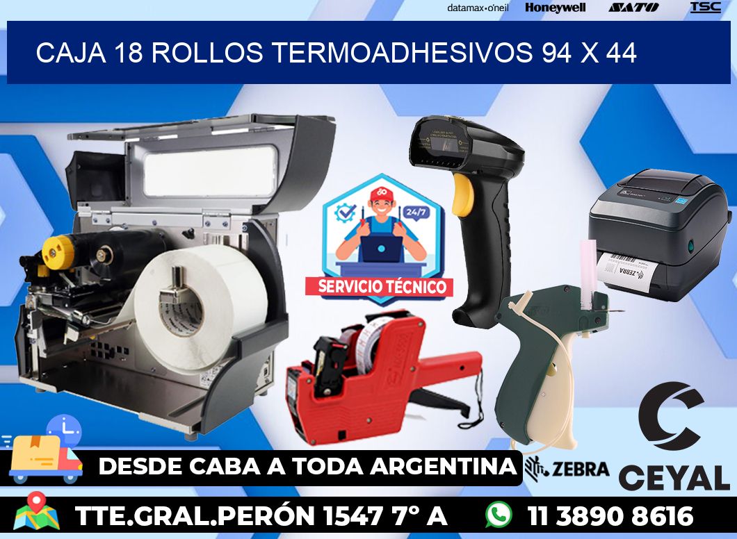CAJA 18 ROLLOS TERMOADHESIVOS 94 x 44