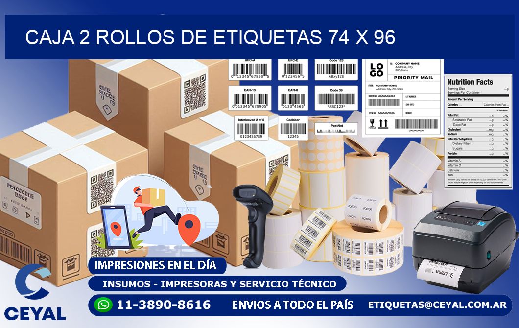 CAJA 2 ROLLOS DE ETIQUETAS 74 x 96