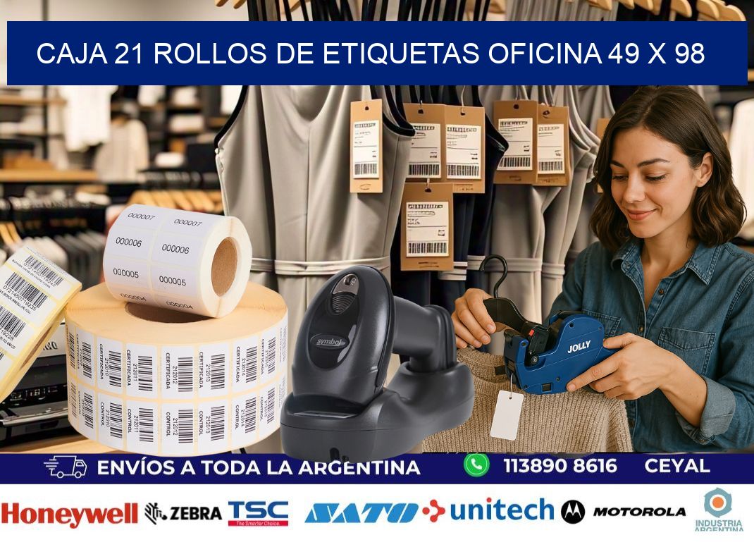 CAJA 21 ROLLOS DE ETIQUETAS OFICINA 49 x 98