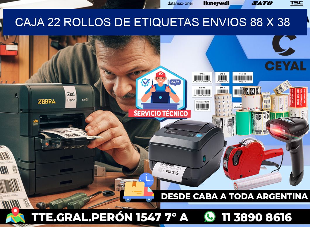 CAJA 22 ROLLOS DE ETIQUETAS ENVIOS 88 x 38