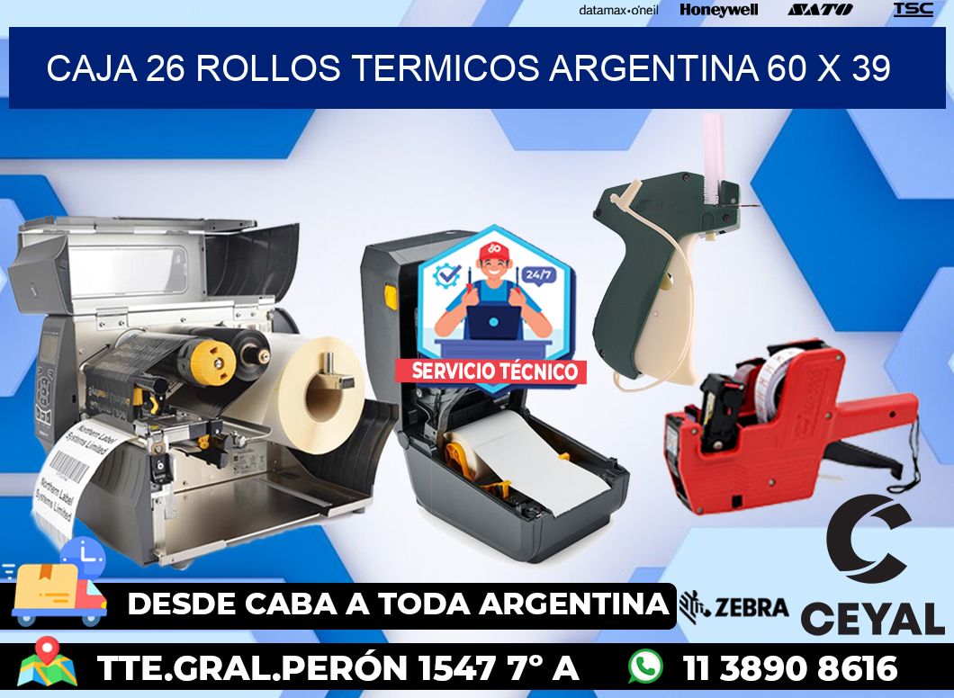 CAJA 26 ROLLOS TERMICOS ARGENTINA 60 x 39