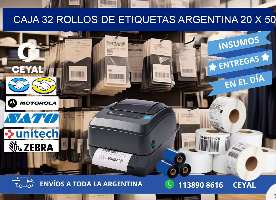 CAJA 32 ROLLOS DE ETIQUETAS ARGENTINA 20 x 50