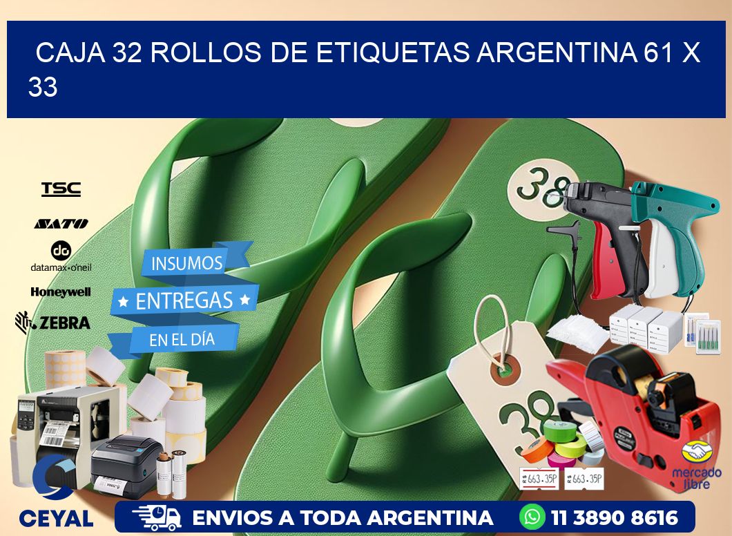 CAJA 32 ROLLOS DE ETIQUETAS ARGENTINA 61 x 33