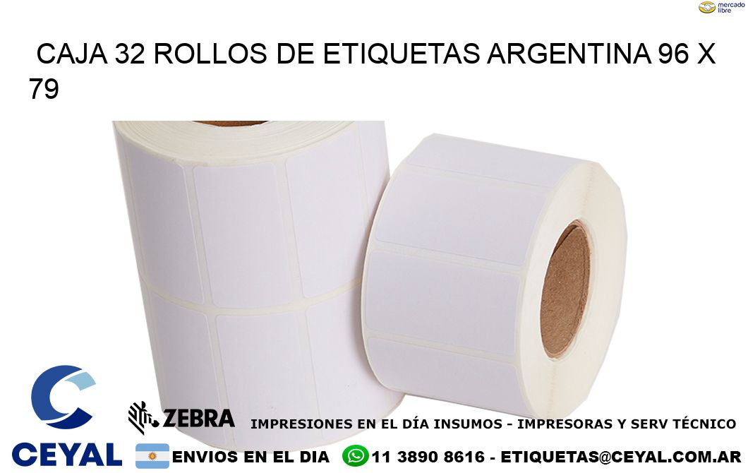 CAJA 32 ROLLOS DE ETIQUETAS ARGENTINA 96 x 79