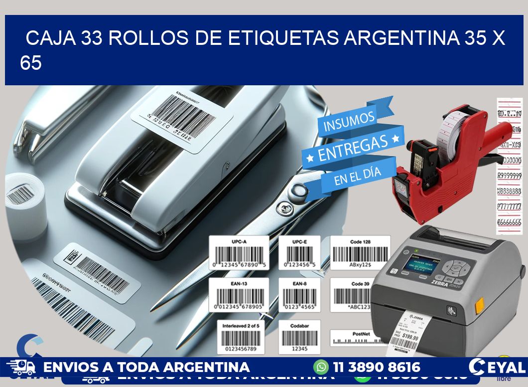 CAJA 33 ROLLOS DE ETIQUETAS ARGENTINA 35 x 65