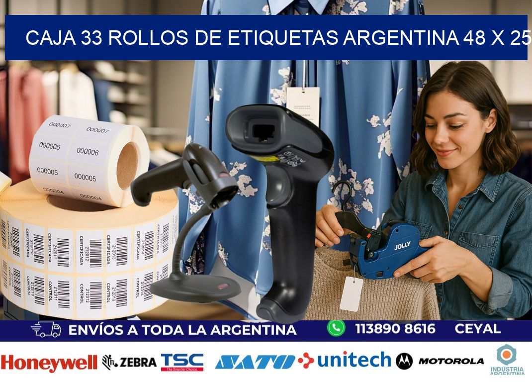CAJA 33 ROLLOS DE ETIQUETAS ARGENTINA 48 x 25