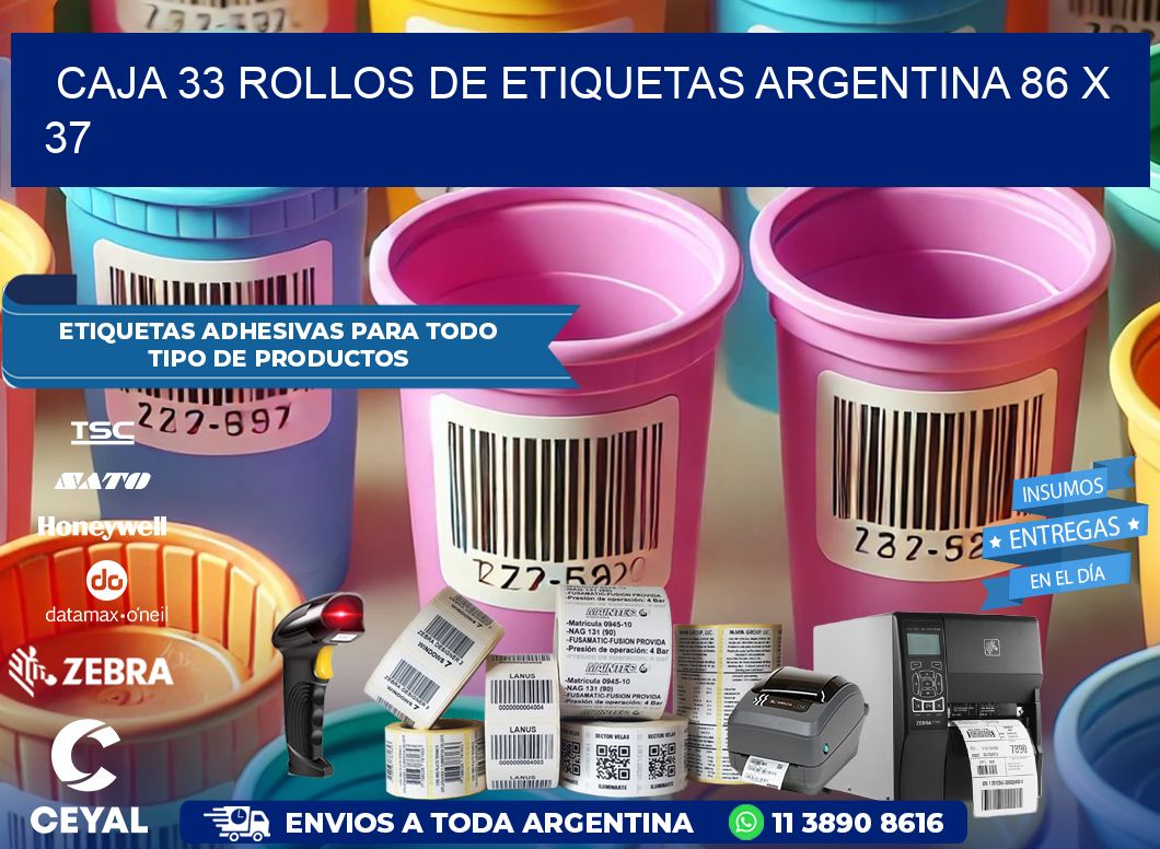 CAJA 33 ROLLOS DE ETIQUETAS ARGENTINA 86 x 37