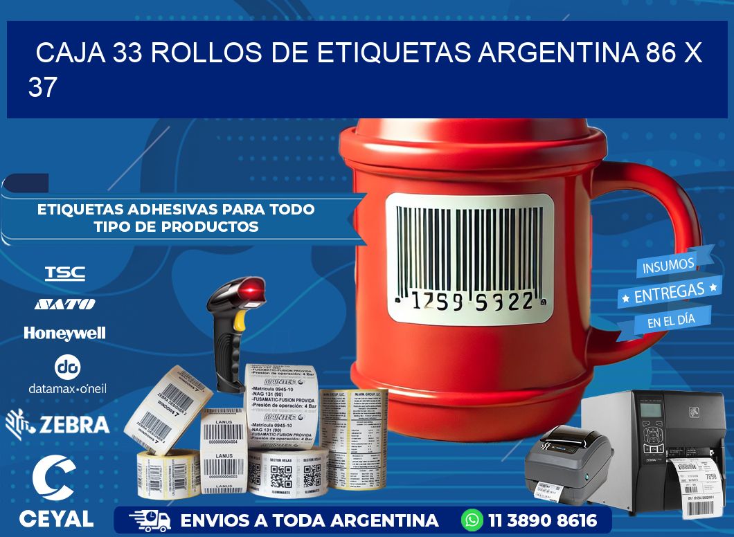 CAJA 33 ROLLOS DE ETIQUETAS ARGENTINA 86 x 37