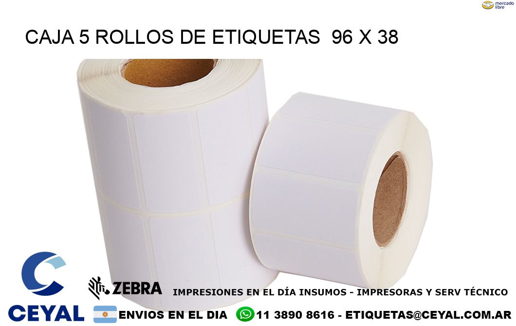 CAJA 5 ROLLOS DE ETIQUETAS  96 x 38
