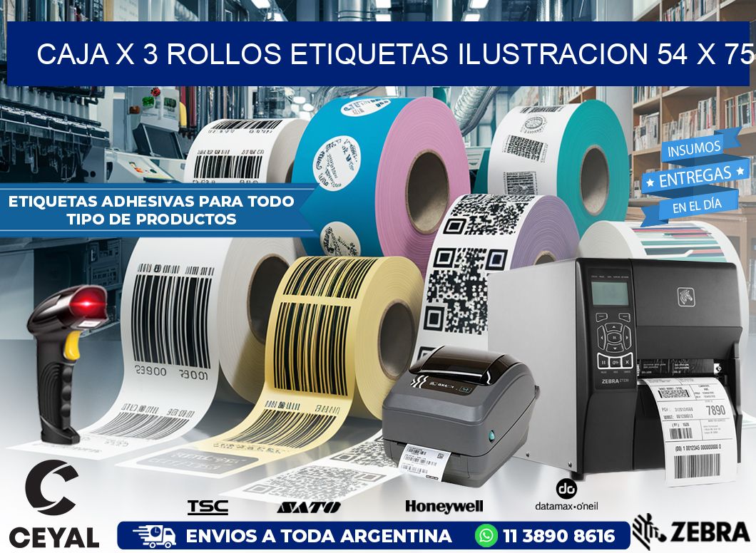 Caja X 3 Rollos Etiquetas Ilustracion 54 x 75