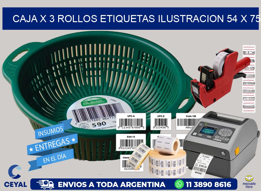 Caja X 3 Rollos Etiquetas Ilustracion 54 x 75