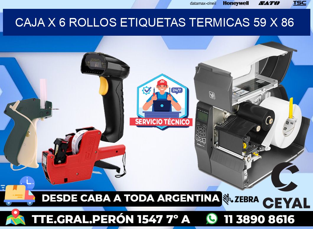 Caja X 6 Rollos Etiquetas termicas 59 x 86