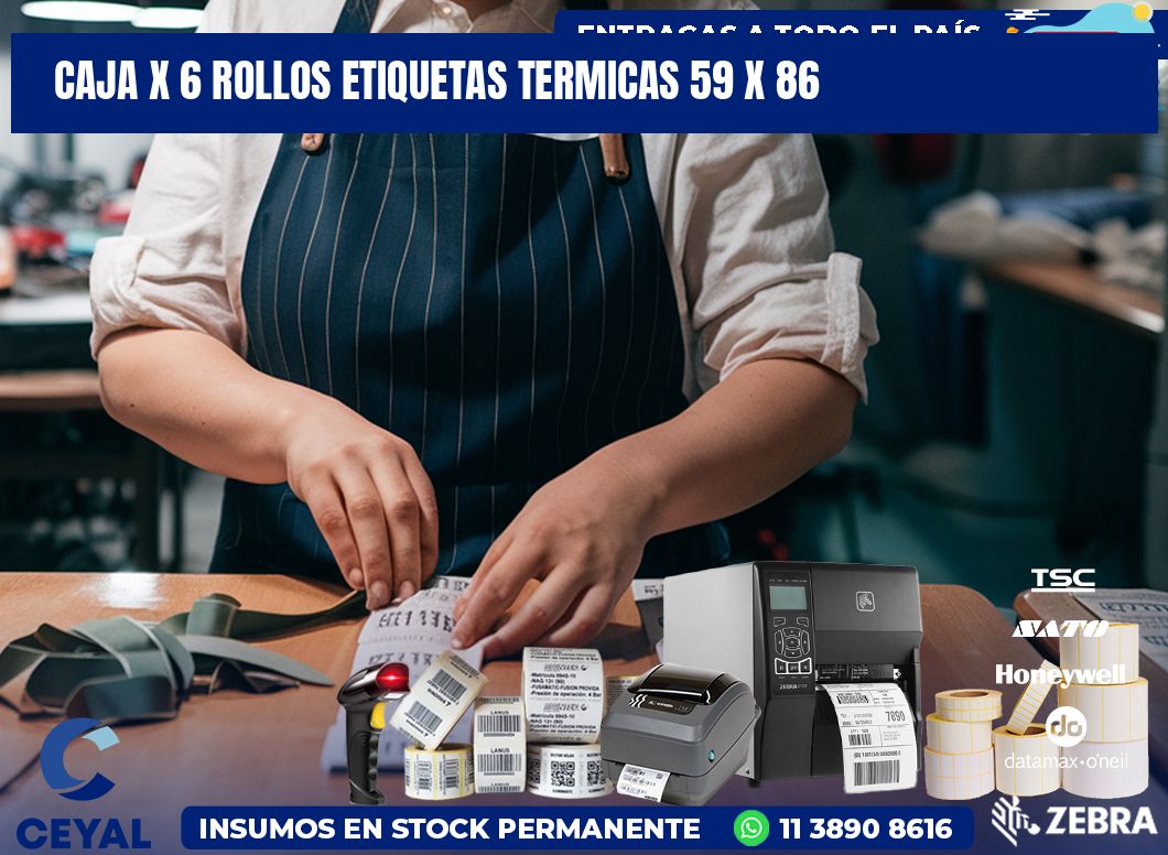 Caja X 6 Rollos Etiquetas termicas 59 x 86