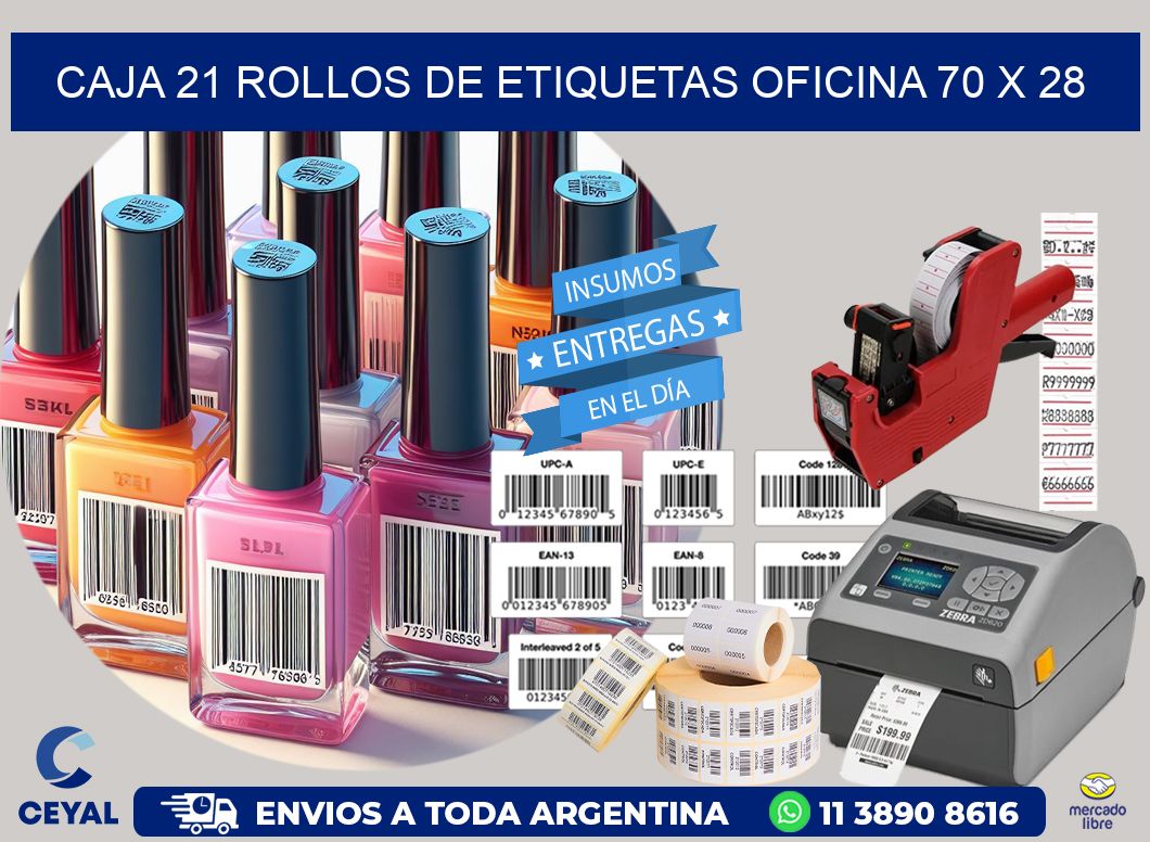 CAJA 21 ROLLOS DE ETIQUETAS OFICINA 70 x 28