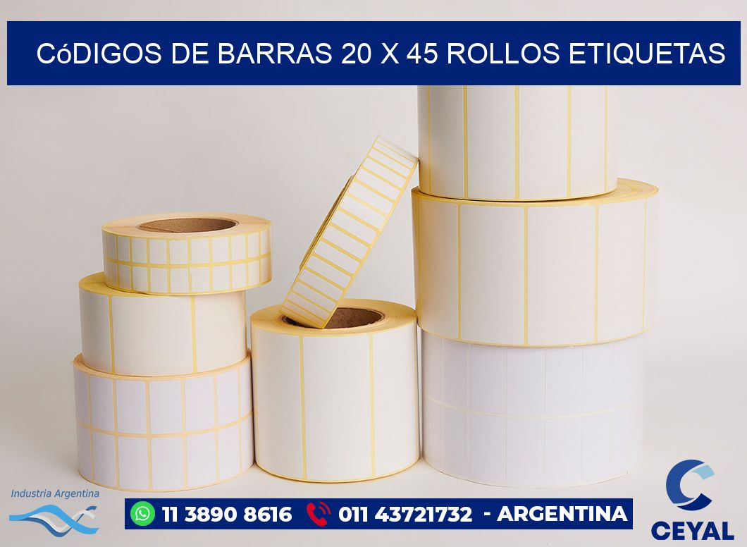 Códigos de Barras 20 x 45 ROLLOS ETIQUETAS