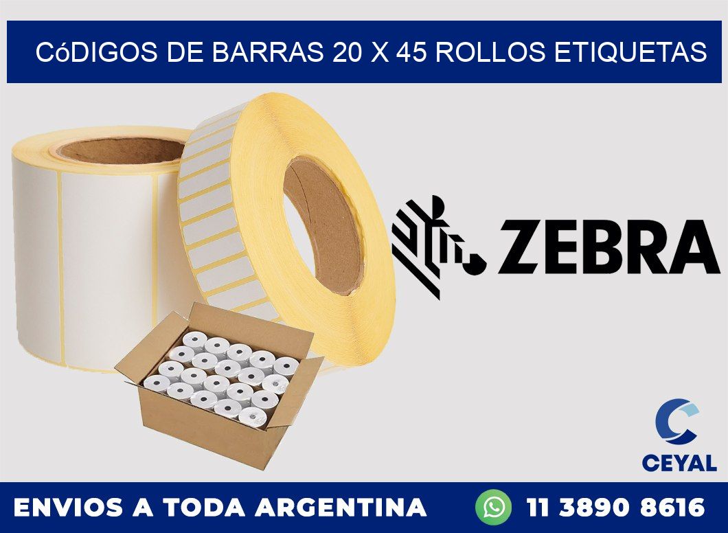Códigos de Barras 20 x 45 ROLLOS ETIQUETAS