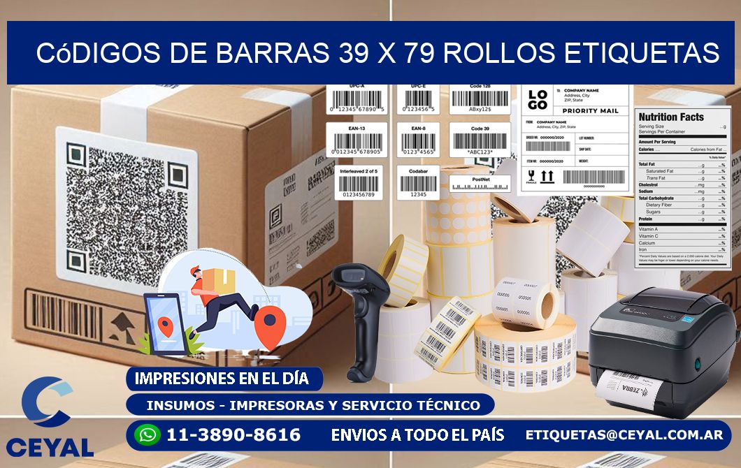 Códigos de Barras 39 x 79 ROLLOS ETIQUETAS