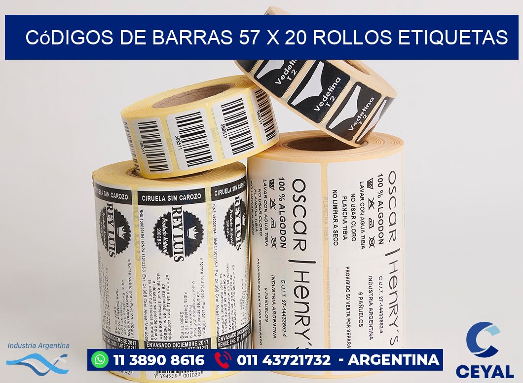 Códigos de Barras 57 x 20 ROLLOS ETIQUETAS