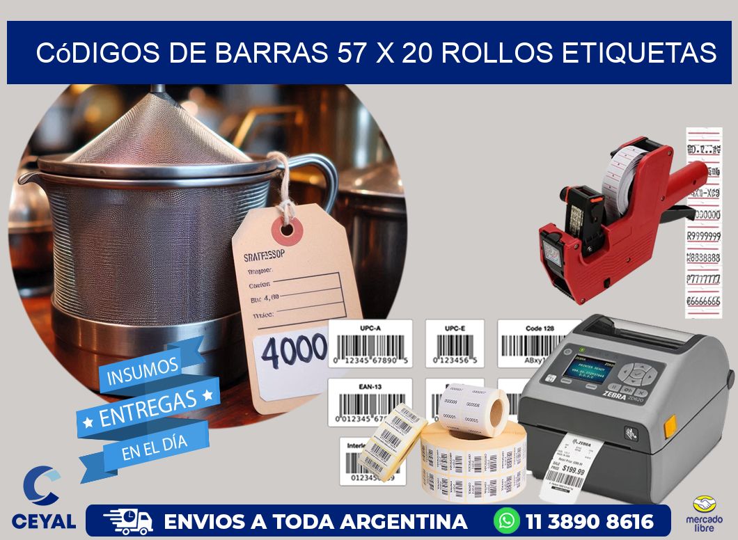 Códigos de Barras 57 x 20 ROLLOS ETIQUETAS