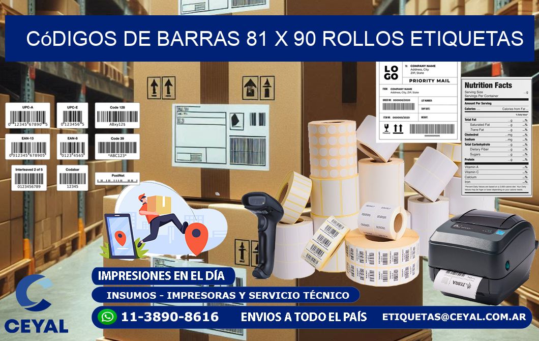 Códigos de Barras 81 x 90 ROLLOS ETIQUETAS
