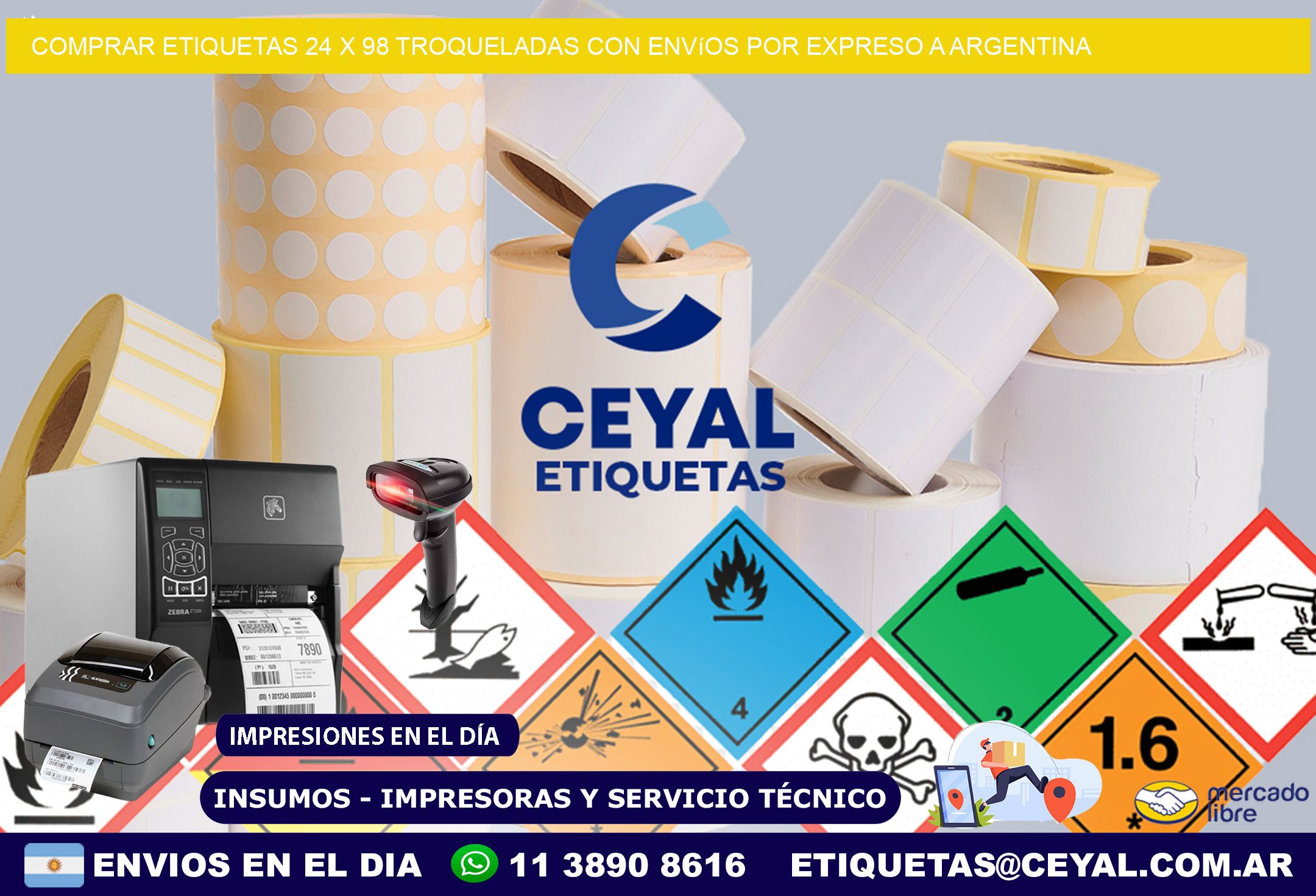 Comprar etiquetas 24 x 98 troqueladas con envíos por expreso a Argentina