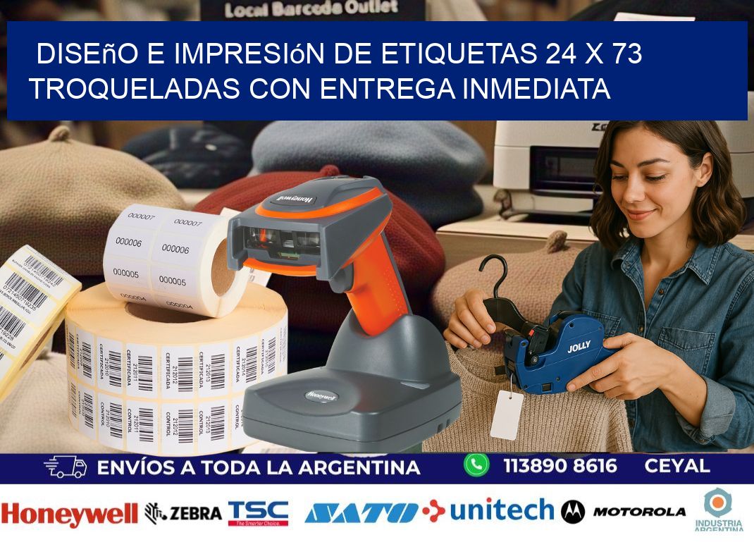 Diseño e impresión de etiquetas 24 x 73 troqueladas con entrega inmediata